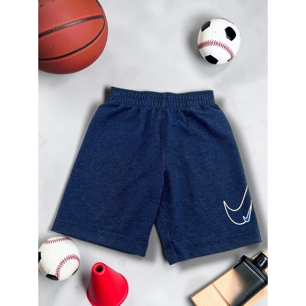 Nike Dri-FIT Big Swoosh Logo Athletic Activewear Shorts Blue Kids Size 5-6Y